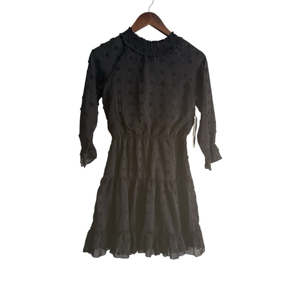 Ava & Yelly Girls Size 12 Black Swiss Dot Chiffon Ruffle Tiered Dress NWT